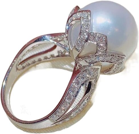 925 Sterling Silver Shining Pearl Cubic Zirconia Rings Diamond Rings for Women Jewelry Findings Earring Backs Findings (US Code 10) in Kuwait