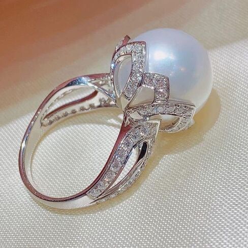 925 Sterling Silver Shining Pearl Cubic Zirconia Rings Diamond Rings for Women Jewelry Findings Earring Backs Findings (US Code 10) in Kuwait