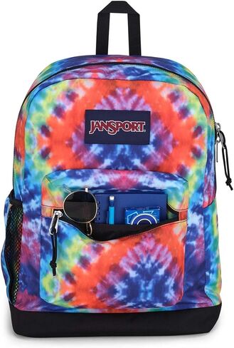 JanSport Cross Town Plus Backpack - Large Main Compartment, Side Water Bottle Pocket, 15-Inch Padded Laptop Sleeve - Red/Multi Hippie Days in Kuwait
