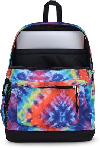 JanSport Cross Town Plus Backpack - Large Main Compartment, Side Water Bottle Pocket, 15-Inch Padded Laptop Sleeve - Red/Multi Hippie Days in Kuwait