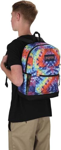 JanSport Cross Town Plus Backpack - Large Main Compartment, Side Water Bottle Pocket, 15-Inch Padded Laptop Sleeve - Red/Multi Hippie Days in Kuwait