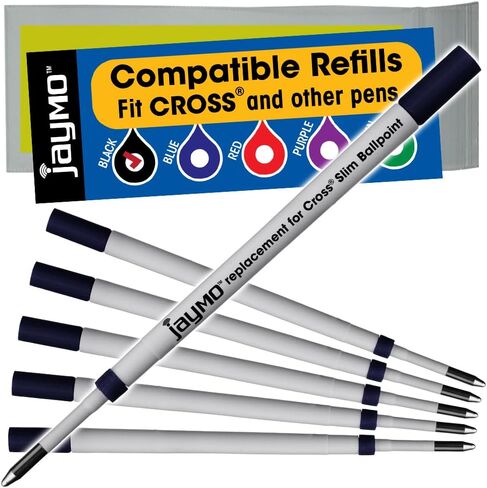 Jaymo Replacement for Cross Slim 8783 - Measures 4 in / 102 mm Long - Ballpoint Pen Refill - 6 Black in Saudi Arabia