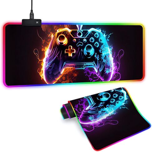 XL Led Gaming Mouse Pad with 14 Light Modes - Light Up Gamer Mouse Pad,31.5 x 11.8in Non-Slip Gamepad Style RGB Large Gamer Mousepad,Black Long Glowing Gaming Accessories for Desk,Waterproof in Kuwait