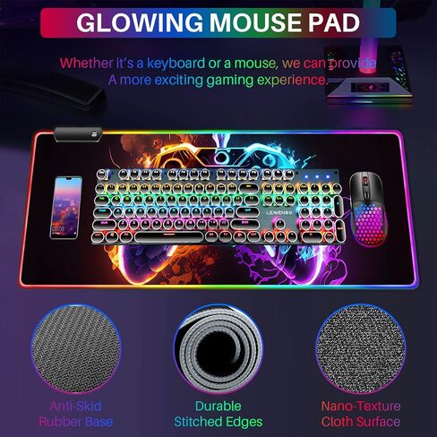 XL Led Gaming Mouse Pad with 14 Light Modes - Light Up Gamer Mouse Pad,31.5 x 11.8in Non-Slip Gamepad Style RGB Large Gamer Mousepad,Black Long Glowing Gaming Accessories for Desk,Waterproof in Kuwait