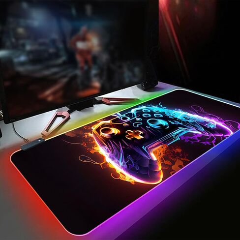 XL Led Gaming Mouse Pad with 14 Light Modes - Light Up Gamer Mouse Pad,31.5 x 11.8in Non-Slip Gamepad Style RGB Large Gamer Mousepad,Black Long Glowing Gaming Accessories for Desk,Waterproof in Kuwait