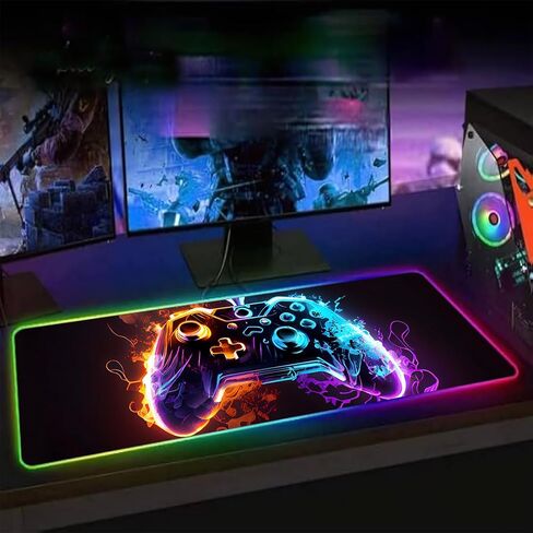 XL Led Gaming Mouse Pad with 14 Light Modes - Light Up Gamer Mouse Pad,31.5 x 11.8in Non-Slip Gamepad Style RGB Large Gamer Mousepad,Black Long Glowing Gaming Accessories for Desk,Waterproof in Kuwait