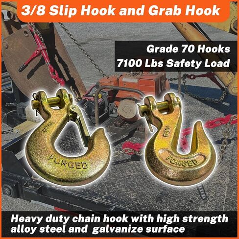 HENBOW 3/8" Clevis Slip Hooks,Trailer Chain Hooks with Safety Latch,7100LBS Work Load Limited Capacity,Yellow Zinc G70 Alloy Forged Steel Tow Grab Hook Heavy Duty for Trailer Truck Transport(4 Pack) in Saudi Arabia