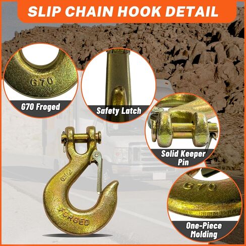 HENBOW 3/8" Clevis Slip Hooks,Trailer Chain Hooks with Safety Latch,7100LBS Work Load Limited Capacity,Yellow Zinc G70 Alloy Forged Steel Tow Grab Hook Heavy Duty for Trailer Truck Transport(4 Pack) in Saudi Arabia