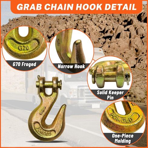 HENBOW 3/8" Clevis Slip Hooks,Trailer Chain Hooks with Safety Latch,7100LBS Work Load Limited Capacity,Yellow Zinc G70 Alloy Forged Steel Tow Grab Hook Heavy Duty for Trailer Truck Transport(4 Pack) in Saudi Arabia
