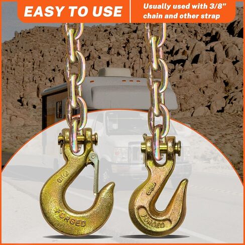HENBOW 3/8" Clevis Slip Hooks,Trailer Chain Hooks with Safety Latch,7100LBS Work Load Limited Capacity,Yellow Zinc G70 Alloy Forged Steel Tow Grab Hook Heavy Duty for Trailer Truck Transport(4 Pack) in Saudi Arabia