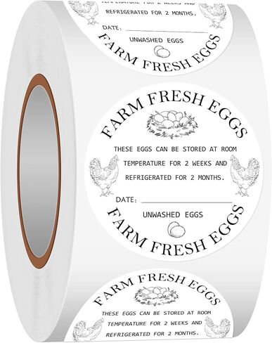 500Pcs Farm Fresh Egg Carton Stickers 2inch Round Unwashed Egg Carton Labels with Collection Date Self-Adhesive Egg Packaging Labeling for Chicken Duck Quail Egg (White) in Saudi Arabia
