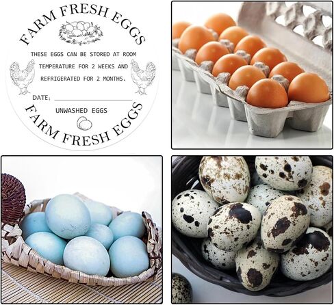 500Pcs Farm Fresh Egg Carton Stickers 2inch Round Unwashed Egg Carton Labels with Collection Date Self-Adhesive Egg Packaging Labeling for Chicken Duck Quail Egg (White) in Saudi Arabia