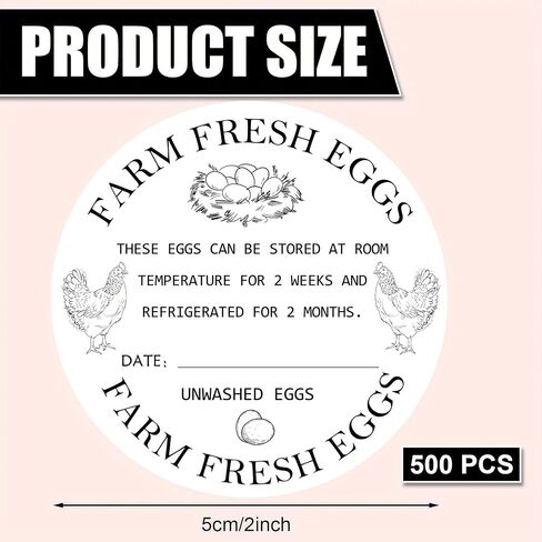 500Pcs Farm Fresh Egg Carton Stickers 2inch Round Unwashed Egg Carton Labels with Collection Date Self-Adhesive Egg Packaging Labeling for Chicken Duck Quail Egg (White) in Saudi Arabia