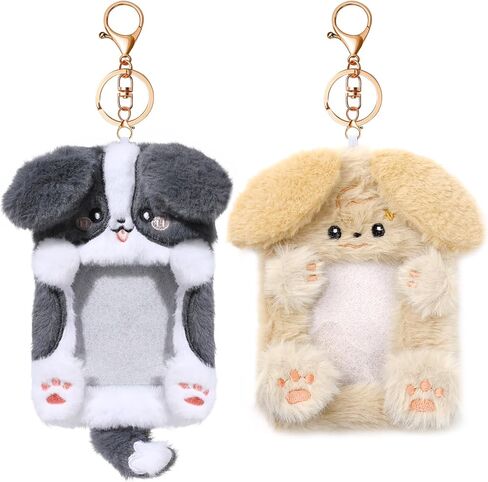 أحدث 2PCS Puppies Plush Kpop Photocard حامل مع سلسلة مفاتيح ، حامل شارة معرف الكلب لطيف ، كرتون صورة حيوان غلاف الحالة للوقاية من Kpop Idol بطاقة School Card Card Card School in Kuwait