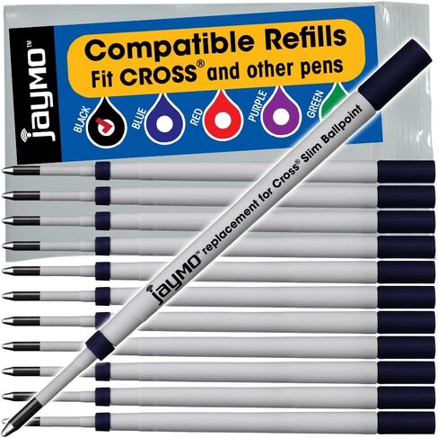 Jaymo Replacement for Cross Slim 8783 - Measures 4 in / 102 mm Long - Ballpoint Pen Refill - 6 Black in Saudi Arabia