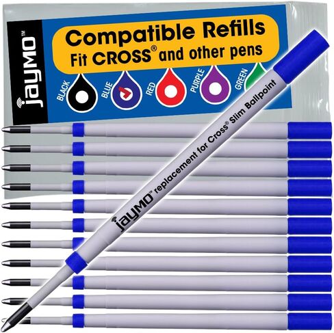 Jaymo Replacement for Cross Slim 8783 - Measures 4 in / 102 mm Long - Ballpoint Pen Refill - 6 Black in Saudi Arabia
