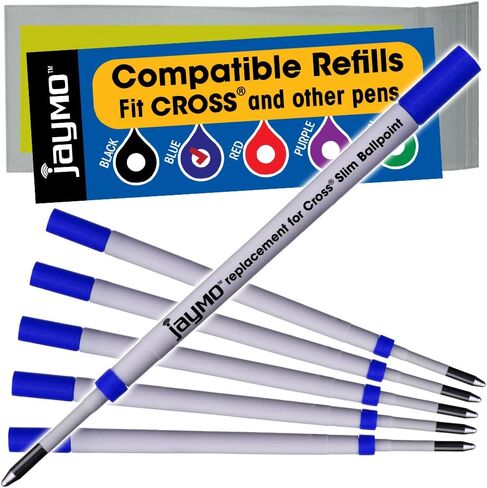 Jaymo Replacement for Cross Slim 8783 - Measures 4 in / 102 mm Long - Ballpoint Pen Refill - 6 Black in Saudi Arabia