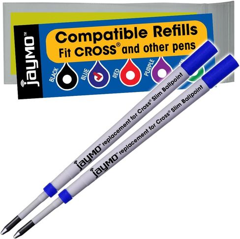 Jaymo Replacement for Cross Slim 8783 - Measures 4 in / 102 mm Long - Ballpoint Pen Refill - 6 Black in Saudi Arabia