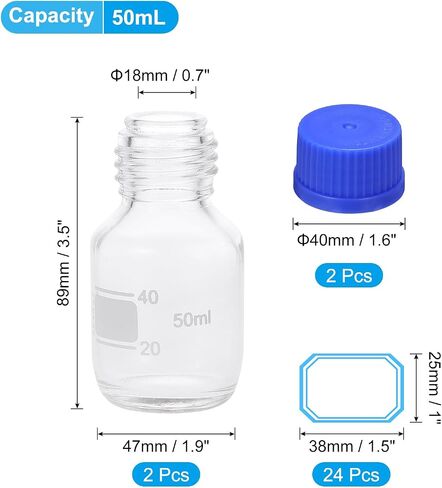 PATIKIL 2 Pack Reagent Media Storage Bottles, 500ml Borosilicate Glass Graduated Round Bottles with Orange GL32 Screw Cap and 24 Pcs Labels for Lab Water Reagent Liquids, Clear in Saudi Arabia