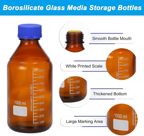 PATIKIL 2 Pack Reagent Media Storage Bottles, 500ml Borosilicate Glass Graduated Round Bottles with Orange GL32 Screw Cap and 24 Pcs Labels for Lab Water Reagent Liquids, Clear in Saudi Arabia