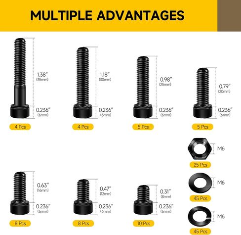 244Pcs M5 Screw Metric Screw Assortment, Grade 12.9 Alloy Steel Hex Socket Head Cap, M5 Metric Bolt Assortment, Flat & Spring Lock Washers/Nuts, Black Oxide, Anti Rust Machine Screws in Kuwait