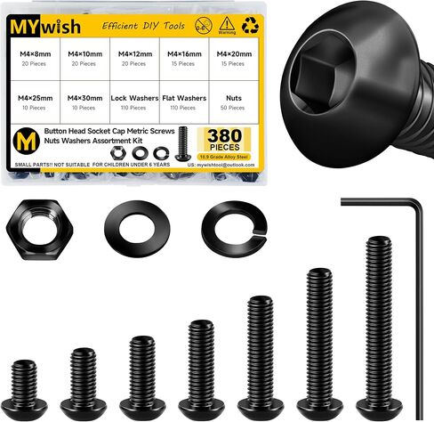 244Pcs M5 Screw Metric Screw Assortment, Grade 12.9 Alloy Steel Hex Socket Head Cap, M5 Metric Bolt Assortment, Flat & Spring Lock Washers/Nuts, Black Oxide, Anti Rust Machine Screws in Kuwait