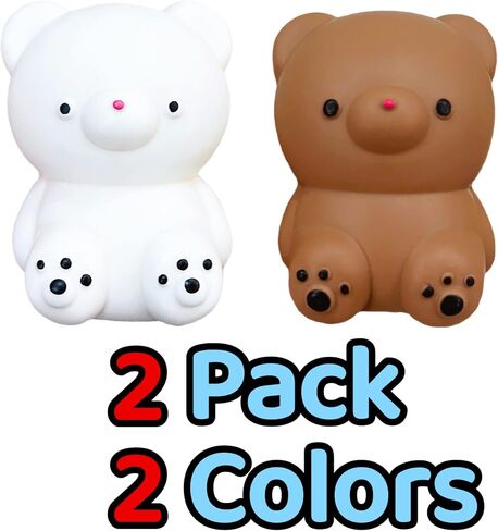 2 PCS Squishy White and Brown Bear Stress Ball - Dough Fidget Toy - Stretchy Animals Squishy Toys for Kids and Adults, Squeeze Ball for Anxiety Relief, Focus, Relax in Kuwait