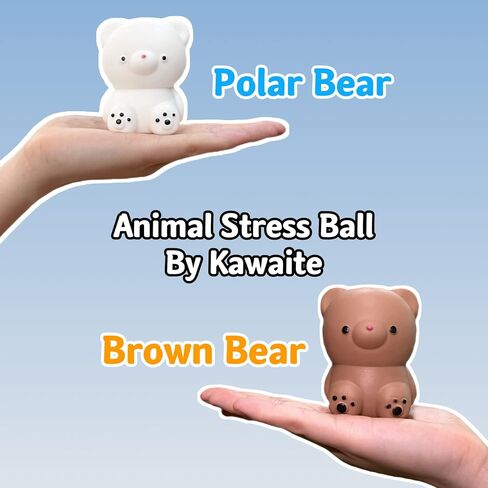 2 PCS Squishy White and Brown Bear Stress Ball - Dough Fidget Toy - Stretchy Animals Squishy Toys for Kids and Adults, Squeeze Ball for Anxiety Relief, Focus, Relax in Kuwait