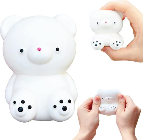 2 PCS Squishy White and Brown Bear Stress Ball - Dough Fidget Toy - Stretchy Animals Squishy Toys for Kids and Adults, Squeeze Ball for Anxiety Relief, Focus, Relax in Kuwait