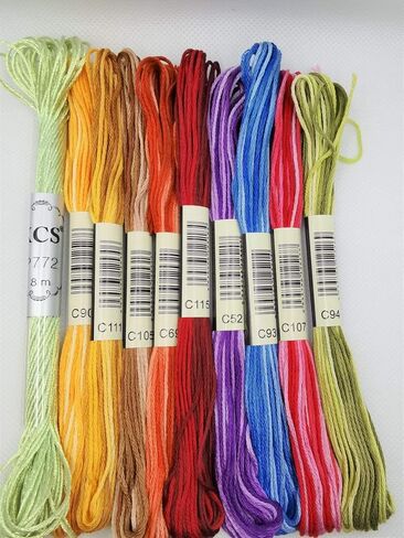 KCS 9 skeins 6-Strand Cross Stitch Variegated Cotton Embroidery Floss + 1 Skein Pearl Shiny Metallic Thread (A) in Kuwait