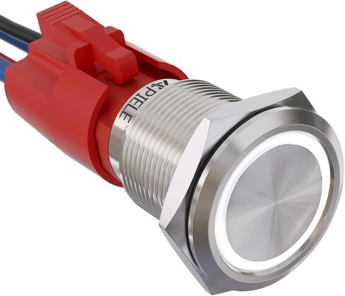 APIELE 10 Amp 19mm Latching Push Button Switch 12V SPST LED Waterproof Round Self-Locking 1NO (Black Aluminum, Yellow) in Kuwait