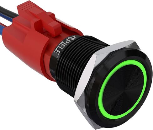 APIELE 10 Amp 19mm Latching Push Button Switch 12V SPST LED Waterproof Round Self-Locking 1NO (Black Aluminum, Yellow) in Kuwait