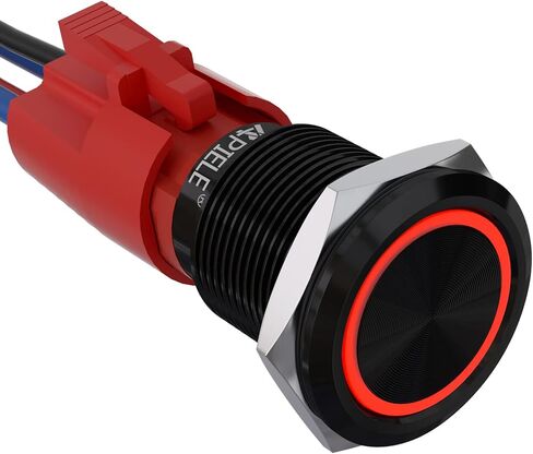 APIELE 10 Amp 19mm Latching Push Button Switch 12V SPST LED Waterproof Round Self-Locking 1NO (Black Aluminum, Yellow) in Kuwait