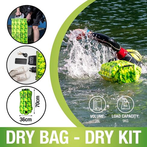 DIPPY Swim Buoy for Open Water Swimmers - Waterproof Tow Float Swim Bubble for Adults, Dry Bag, Inflatable Snorkel Float Belt, Swimming Accessories (Orange, 28L) in Kuwait