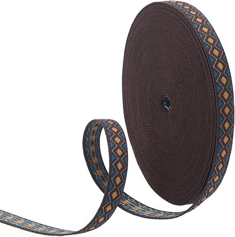 PH Pandahall 16.6 ياردة شريط مطرز ، 0.43 بوصة RHOMBUS العرقية Jacquard Polyester Ribbon Vintage Trim Trim Retro Straps لخياطة صياغة المنزل ديكور الملابس DIY in Kuwait