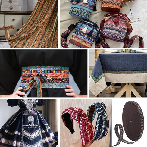 PH Pandahall 16.6 ياردة شريط مطرز ، 0.43 بوصة RHOMBUS العرقية Jacquard Polyester Ribbon Vintage Trim Trim Retro Straps لخياطة صياغة المنزل ديكور الملابس DIY in Kuwait