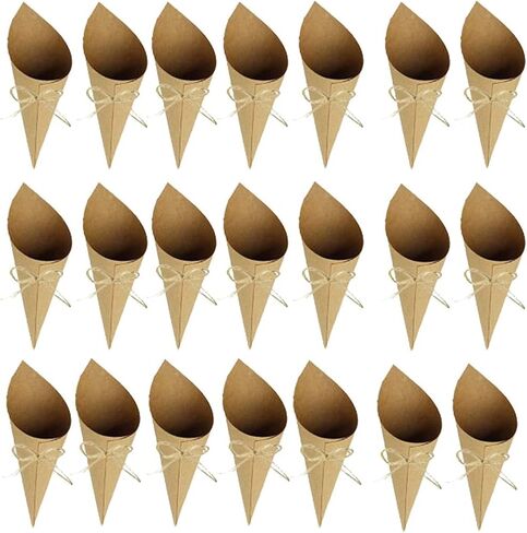 Airlxf 50pcs kraft paper confetti conses brown wedding convetti cones vintage kraft paper petal cons with hemp albes tape (50) in Saudi Arabia