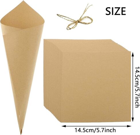 Airlxf 50pcs kraft paper confetti conses brown wedding convetti cones vintage kraft paper petal cons with hemp albes tape (50) in Saudi Arabia