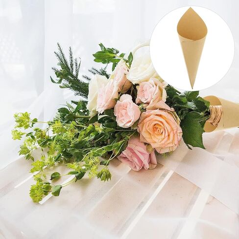 Airlxf 50pcs kraft paper confetti conses brown wedding convetti cones vintage kraft paper petal cons with hemp albes tape (50) in Saudi Arabia