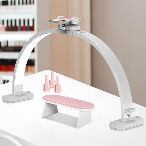 Fahkns Half Moon Light لمكتب الأظافر مع حامل الهاتف ، مصباح نصف مون قابل للطي مقاس 28 بوصة ، ضوء LED لمانيكير ، امتداد الرموش ، الوشم ، الحرف ، الأبيض in Kuwait