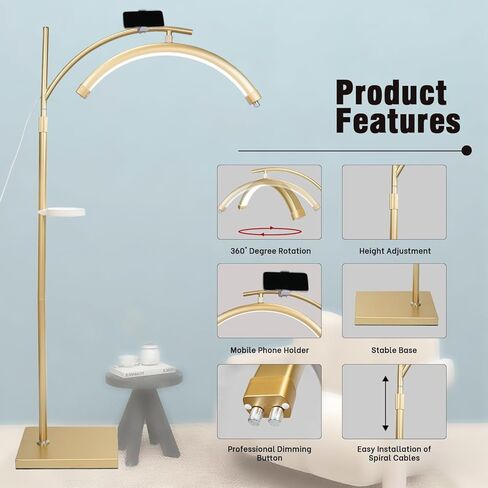 Lash Light Light Ensthetician Lamp for lash extensions - LED lash lash lamp half moon ring light for tech tech with playets and phone rolder light for tattoo ، in Kuwait