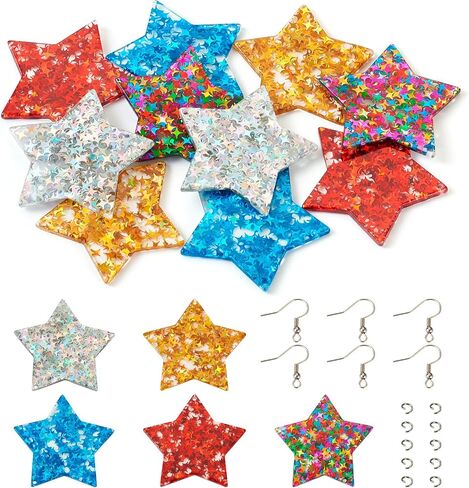 Beadthoven DIY 5 أزواج بريق بريق النجمة أكريليك متدلية تصنيع طقم طقم أقطاب متسلسلات بوهميان بأقراط بوهيمية مع حلقات حلقات حلقات القفزة ملحقات أقراط لصنع المجوهرات. in Kuwait