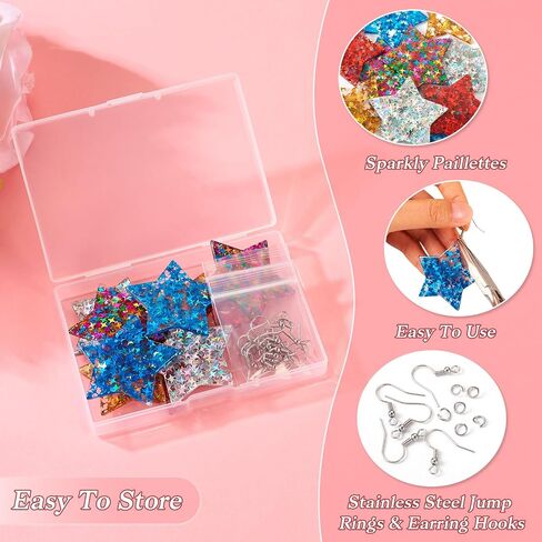 Beadthoven DIY 5 أزواج بريق بريق النجمة أكريليك متدلية تصنيع طقم طقم أقطاب متسلسلات بوهميان بأقراط بوهيمية مع حلقات حلقات حلقات القفزة ملحقات أقراط لصنع المجوهرات. in Kuwait