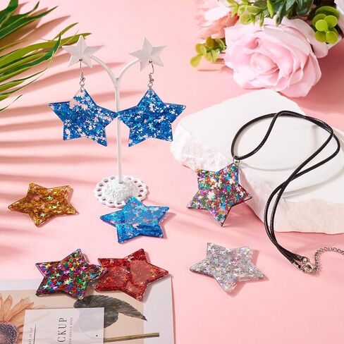 Beadthoven DIY 5 أزواج بريق بريق النجمة أكريليك متدلية تصنيع طقم طقم أقطاب متسلسلات بوهميان بأقراط بوهيمية مع حلقات حلقات حلقات القفزة ملحقات أقراط لصنع المجوهرات. in Kuwait