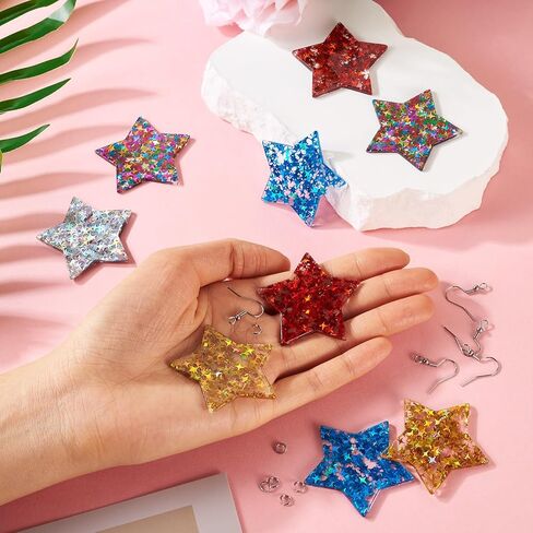 Beadthoven DIY 5 أزواج بريق بريق النجمة أكريليك متدلية تصنيع طقم طقم أقطاب متسلسلات بوهميان بأقراط بوهيمية مع حلقات حلقات حلقات القفزة ملحقات أقراط لصنع المجوهرات. in Kuwait