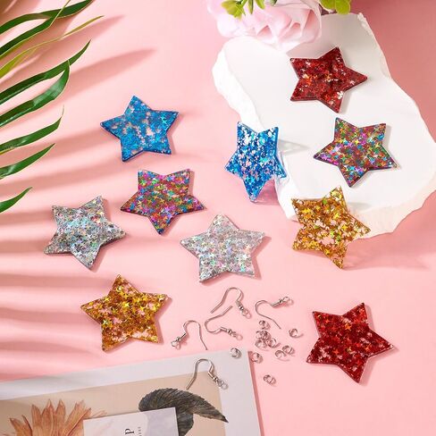Beadthoven DIY 5 أزواج بريق بريق النجمة أكريليك متدلية تصنيع طقم طقم أقطاب متسلسلات بوهميان بأقراط بوهيمية مع حلقات حلقات حلقات القفزة ملحقات أقراط لصنع المجوهرات. in Kuwait