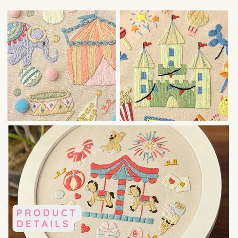 Fruasio Carnival Embroidery Kit, Circus-Themed Embroidery Set for Beginners, DIY Embroidery Bamboo Hoop Art, Perfect for Home Décor and Gifts(Castle & Carnival) in Saudi Arabia