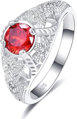 Silver Plated Round Cut Created Ruby Spinel CZ Cubic Zirconia Filled Halo Wedding Engagement Band Elegant Women's Ring for Mom Bridal Lover 6# in Saudi Arabia