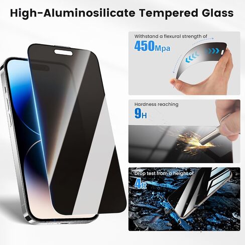 4 Way 360° Privacy Glass Screen Protector for iPhone 16 Pro, Horizontal and Vertical Anti Spy Tempered Glass Screen Film for Apple iPhone 16 Pro [6.3"] in Kuwait
