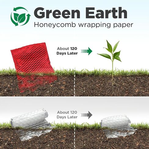 Honeycomb Packing Paper, 12"x50' Brown | Perforated Honeycomb Packing Paper Recyclable Moving Supplies for Shipping & Moving | Plastic-Free Alternative to Bubble Cushion Wrap with 36 Fragile Stickers in Kuwait